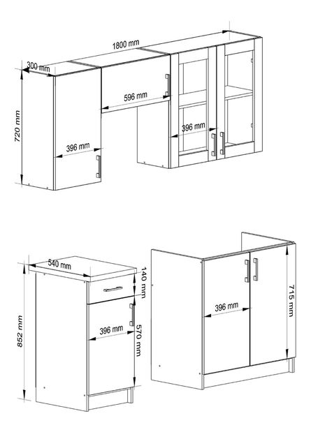 Kuchyňská sestava 180 cm Lula TYP1 C (bílá + dub sonoma)