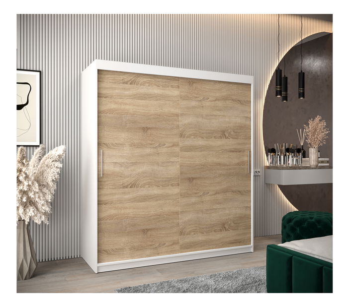 Šatní skříň 180 cm Toki (Bílá matná + Dub sonoma)