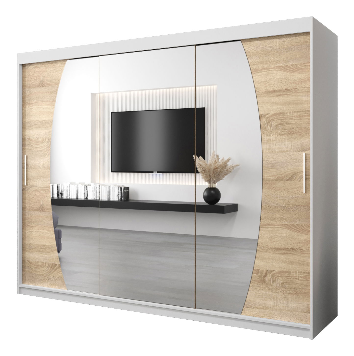 Šatní skříň 250 cm Eclipse (bílá matná + dub sonoma)