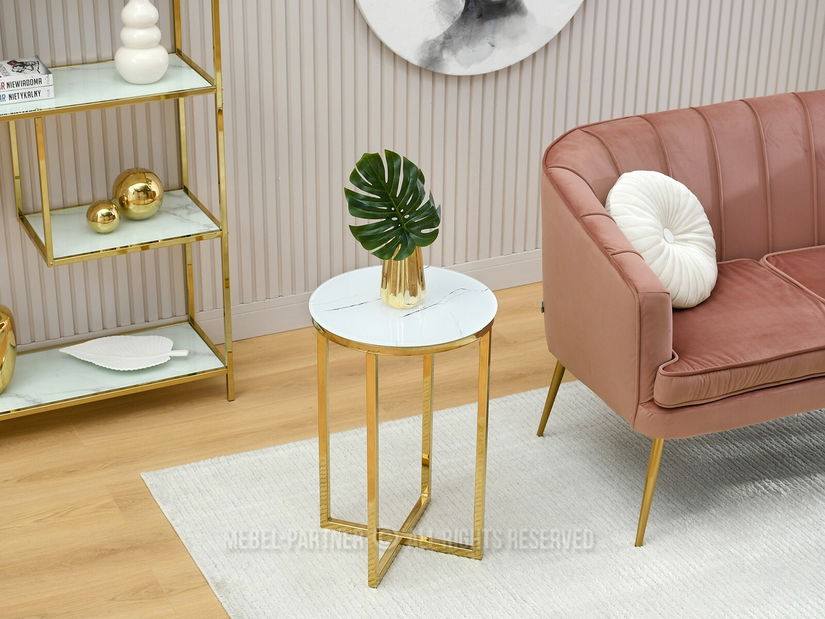 Konferenční stolek Calvis (bílý mramor + zlatá)