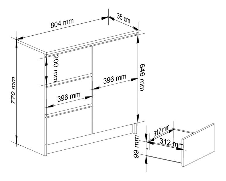 Komoda Komeito (beton + bílá)