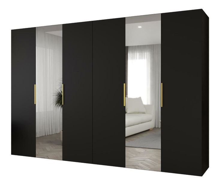 Šatní skříň 300 cm Mirabella 2 (černá + zlatá)