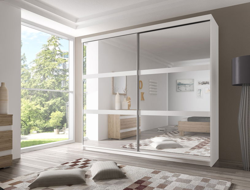 Šatní skříň Mebur 10 200 (bílá + bílá + zrcadlo)