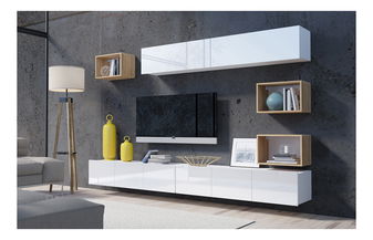 Obývací stěna Calabria C31 WHITE (bílá + dub zlatý) (bez osvětlení)