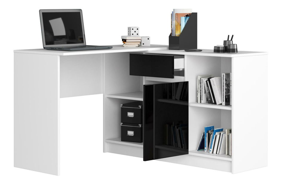 Rohový PC stolek Bahar (bílá + lesk černý)