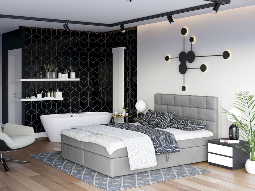 Boxspring postel 140x200 cm Waller Comfort (šedá) (s roštem a matrací)