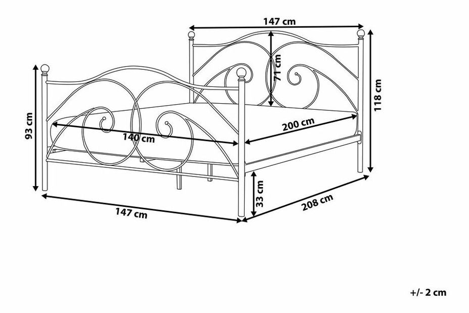 Manželská postel 140 cm DIROU (s roštem) (bílá)