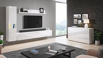 Nábytek do obývacího pokoje Nova I (bílá + bílá lesklá)