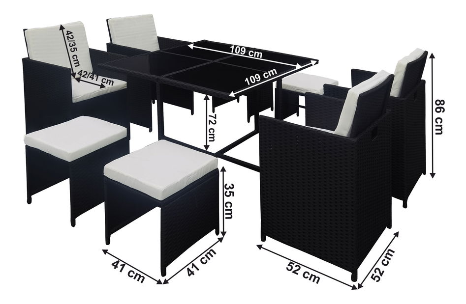 Zahradní 9-dílný ratanový set Kostas (černá + krémová) 