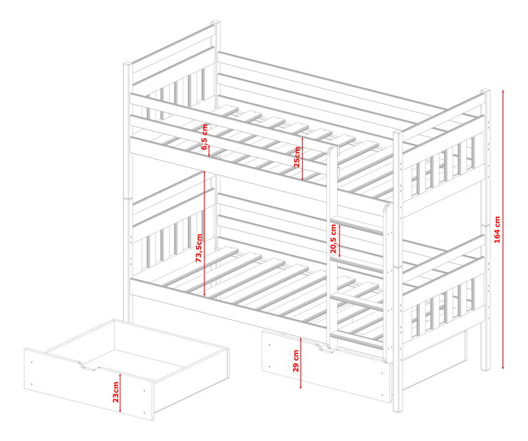 Dětská postel 80 cm ARAS (s roštem a úl. prostorem) (grafit)