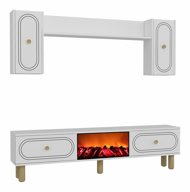 Obývací stěna s krbem Polena (antracit + zlatá)