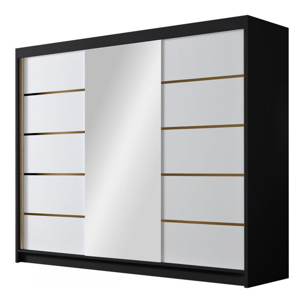 Šatní skříň s posuvnými dveřmi Gamarut VI 200 (kašmír + zlatá) (se zrcadlem)