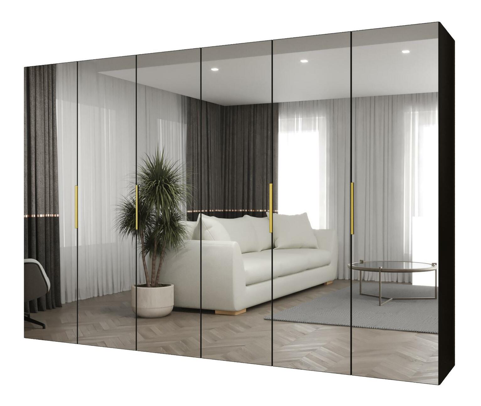 Šatní skříň 300 cm Mirabella 3 (černá + zlatá)