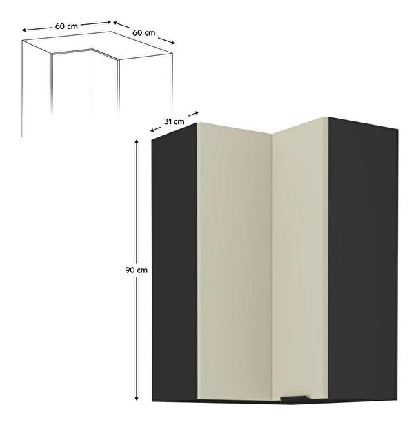 Horní rohová kuchyňská skříňka Arikona 60x60 GN 90 2F (kašmír + černá)