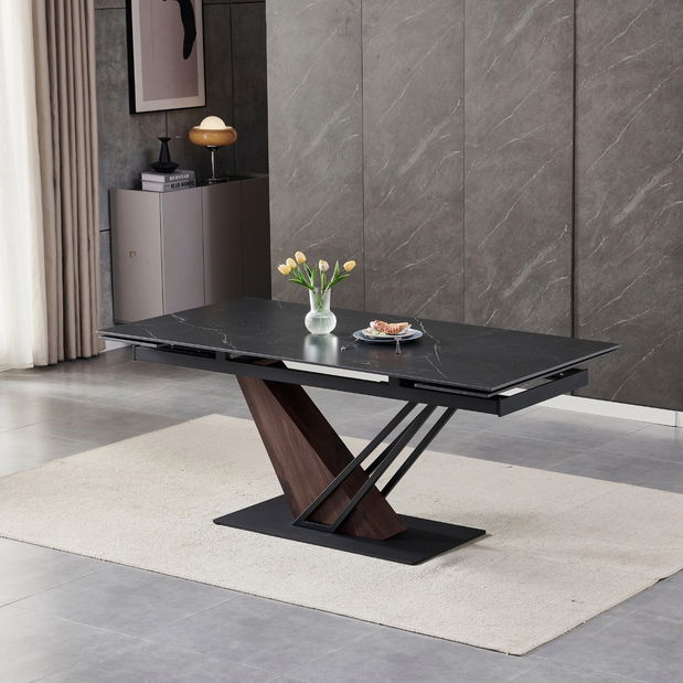 Rozkládací jídelní stůl Rixy (ořech + černá) (pro 6-8 osob)