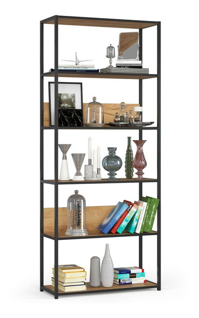 Regál Loriana V (černá + dub craft)