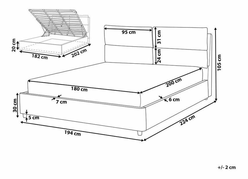Manželská postel 180 cm Batil (béžová) (s roštem) (s úl. prostorem)