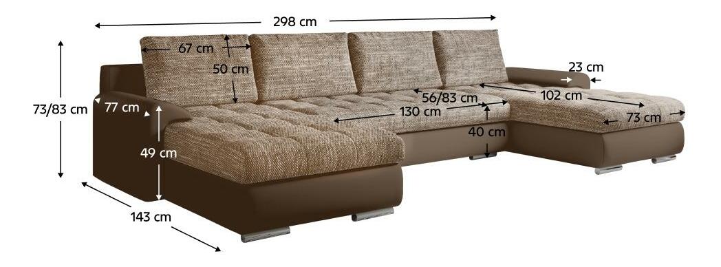 Rohová sedací souprava U Tuzzo (ekokůže hnědá + hnědý melír)