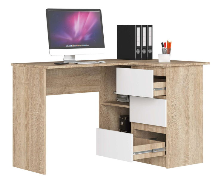 Rohový PC stolek Bodhi (dub sonoma + bílá) (P) *výprodej