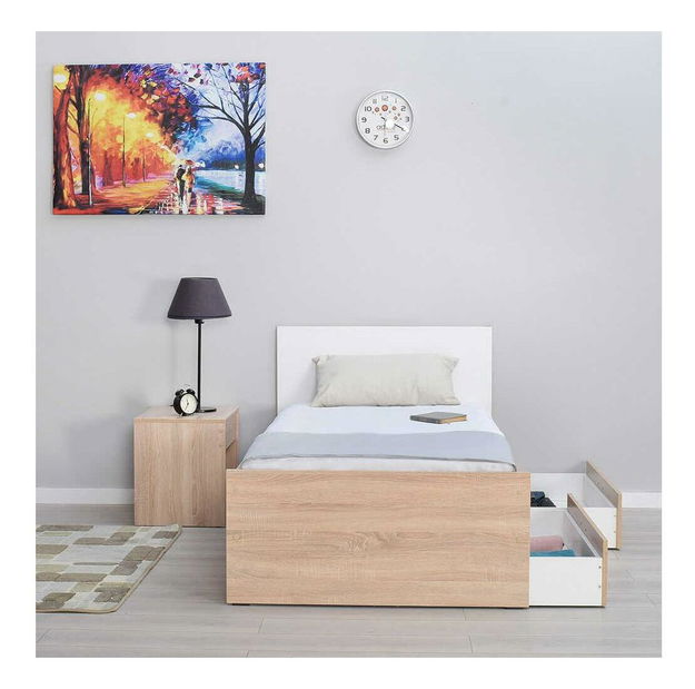 Jednolůžková postel 90 cm Vobima 2 (dub sonoma + bílá) (s roštem) (s úlož. prostorem)