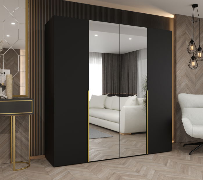 Šatní skříň 200 cm Alice 2 (černá + zlatá)