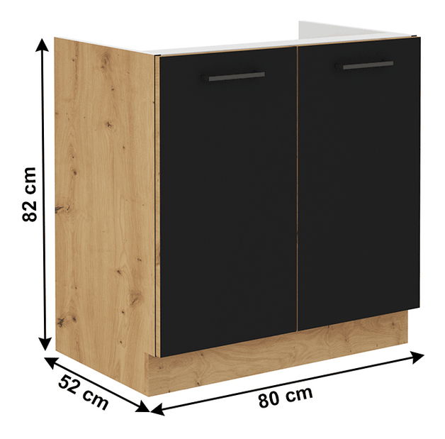 Dolní kuchyňská skříňka pod dřez Meriel 80ZL 2F BB (černá + dub artisan)