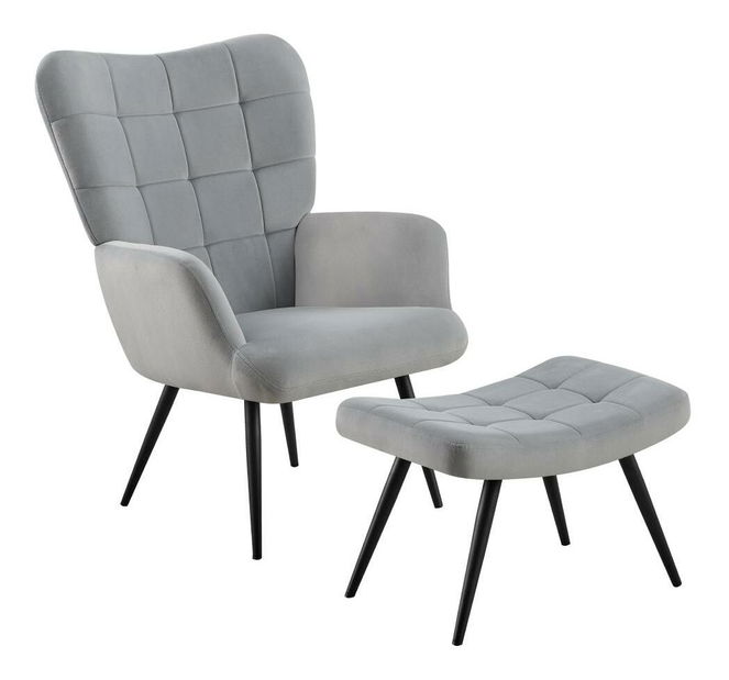 Křeslo s podnožkou Halago (šedá + černá)