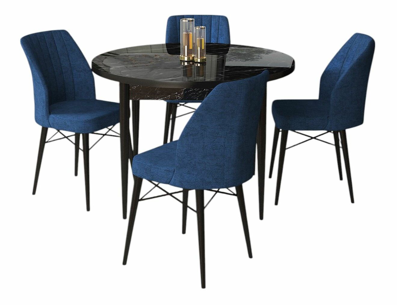 Jídelní set Roxie (mramor černý + námořnická modrá) (pro 4 osoby)