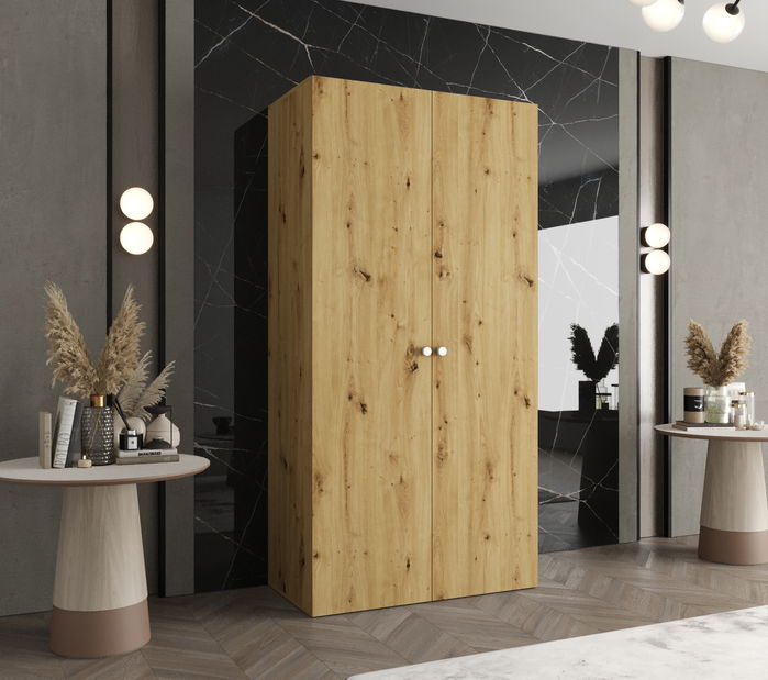 Šatní skříň 100 cm Parna 1 (dub artisan + stříbrná)