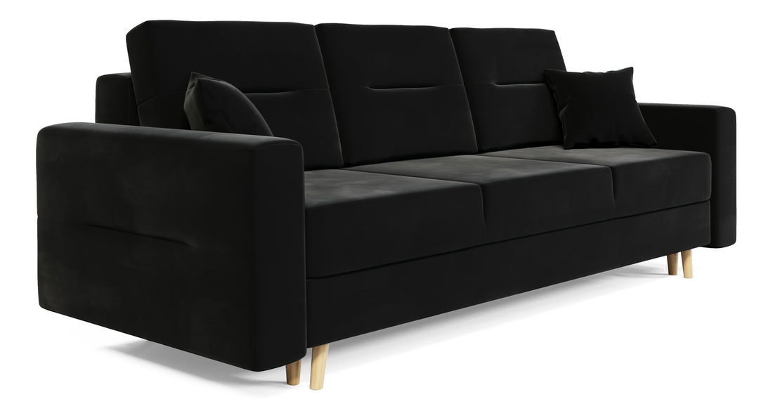 Rozkládací pohovka Bergenia (černá + černé polštáře)