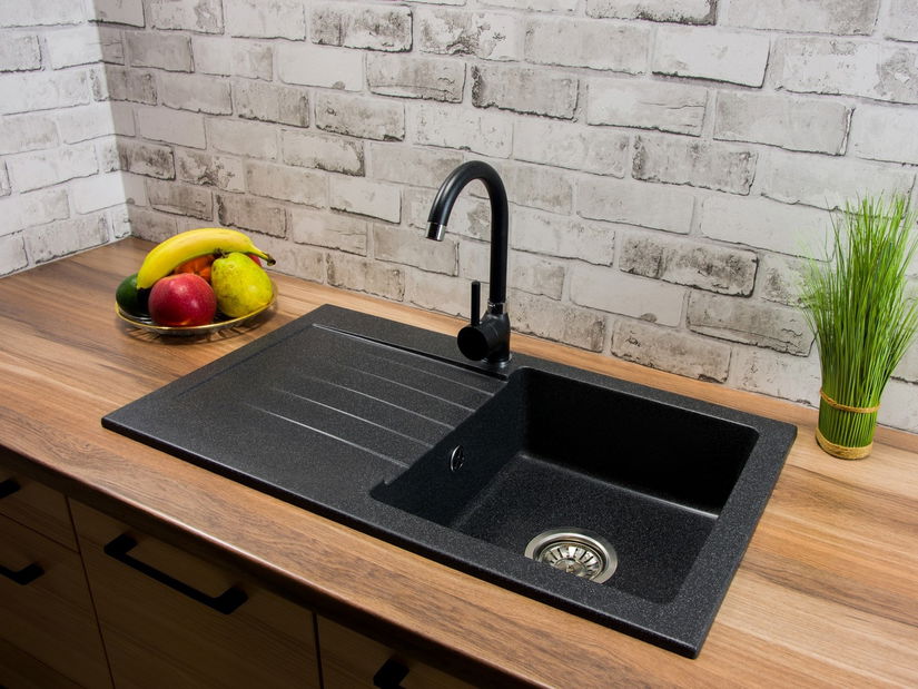 Kuchyňský dřez Lemmion (černá + textura) (s 1 otvorem pro baterii) (L)