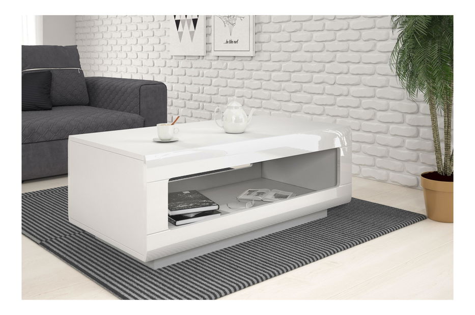 Konferenční stolek Tashia Typ 99 (bílá + vysoký lesk bílý)
