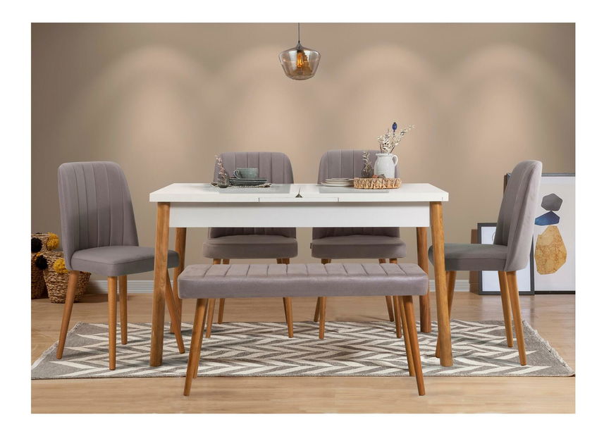 Jídelní set Senteago 1 (pro 6 osob) (borovice atlantická + bílá + šedá)