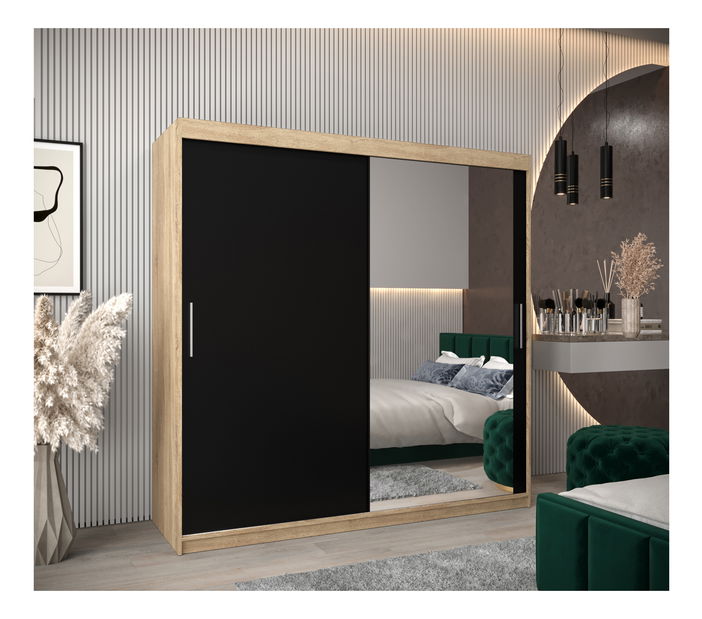 Šatní skříň 200 cm Toki 2 (Dub sonoma + Černá matná)