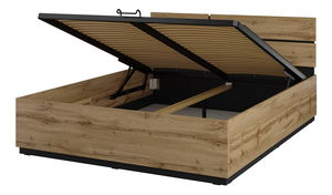 Manželská postel 160 cm Crossroad S51 (dub wotan + černá) (s plynovým zvedákem)