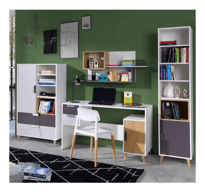 Police typ 12 Sinny (bílá + grafit + dub lefkas)