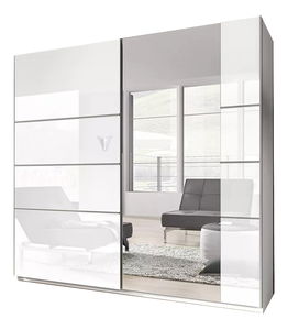 Šatní skříň Benson Typ 57 (bílá + lesk bílý + zrcadlo)