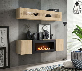 Obývací stěna Ferryhill HJ FY N2 (dub jackson hickory) (s osvětlením) (s biokrbem)