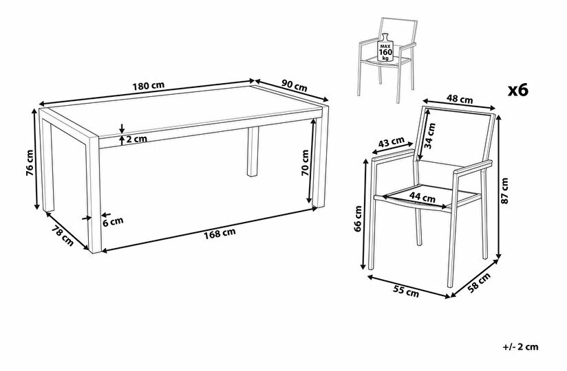 Zahradní jídelní sada Grosso (černá) (skleněná deska 180x90 cm) (černé židle)