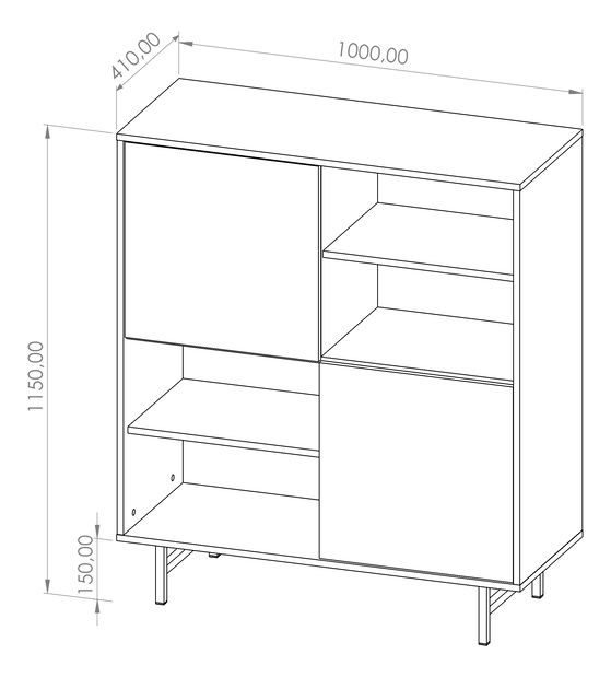 Komoda Presto K2D (černá matná + captains deck)