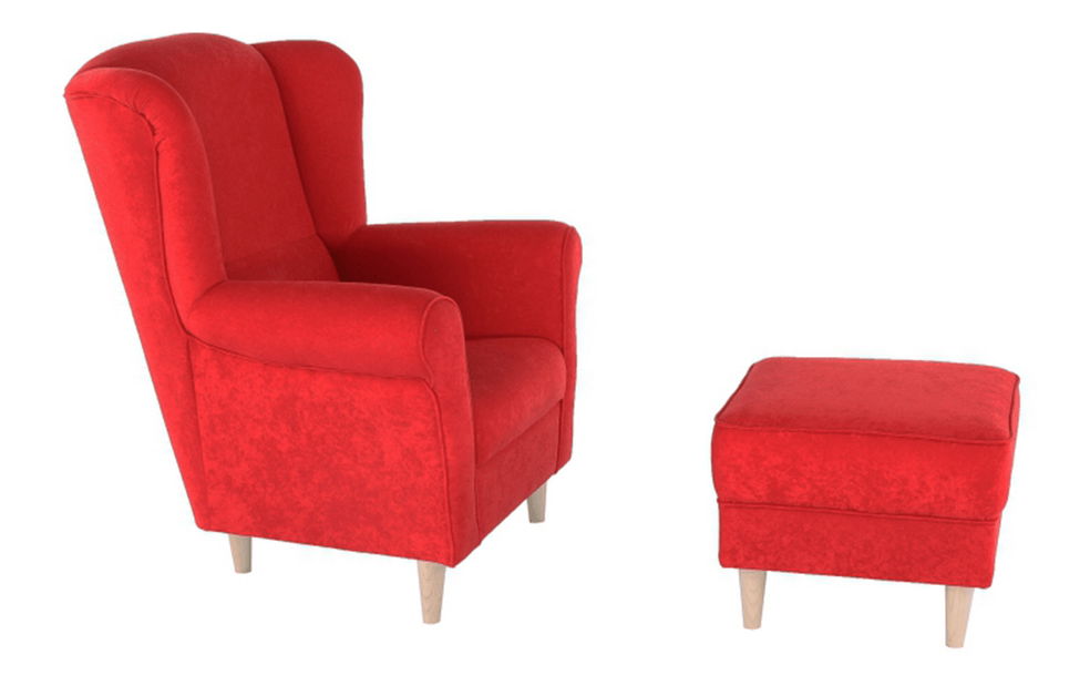 Křeslo ušák s taburetem Aevo červená