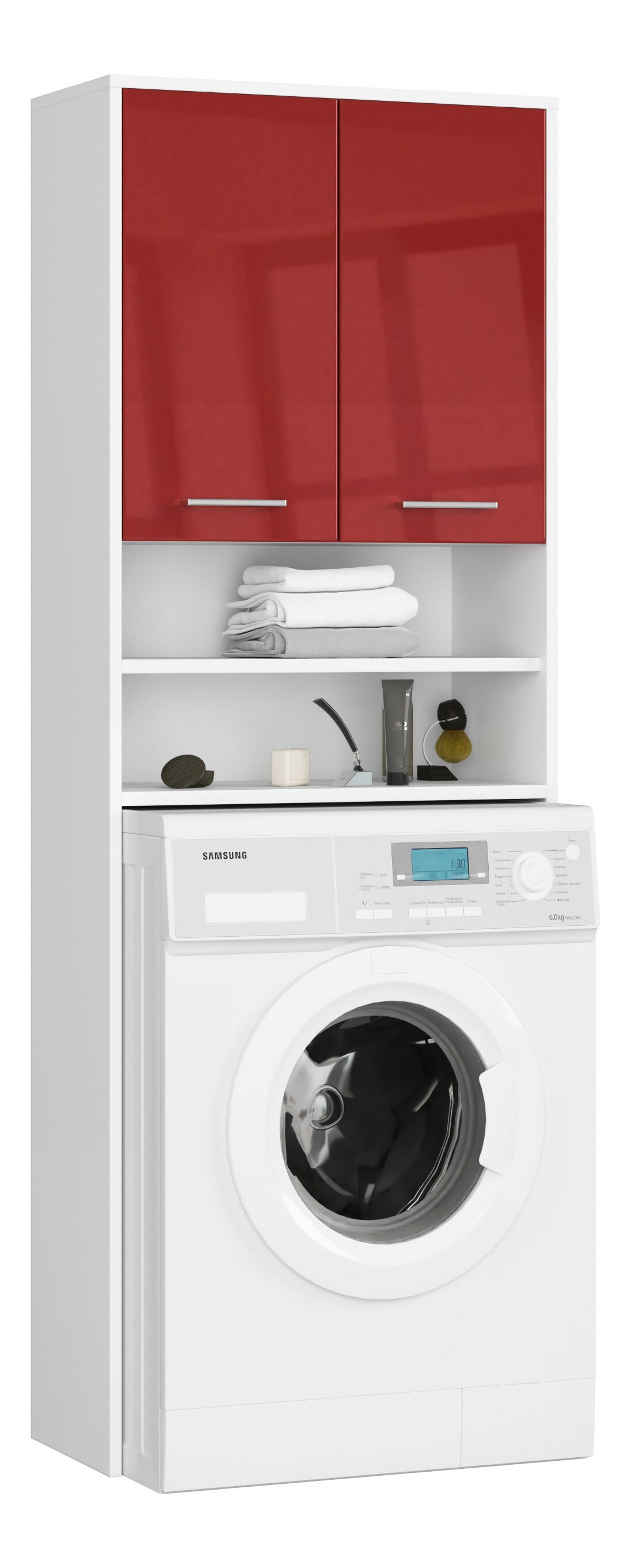 Skříňka na pračku Farid TYP5 (bílá + červený lesk)