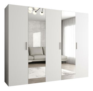 Šatní skříň 250 cm Borry 2 (bílá + stříbrná)