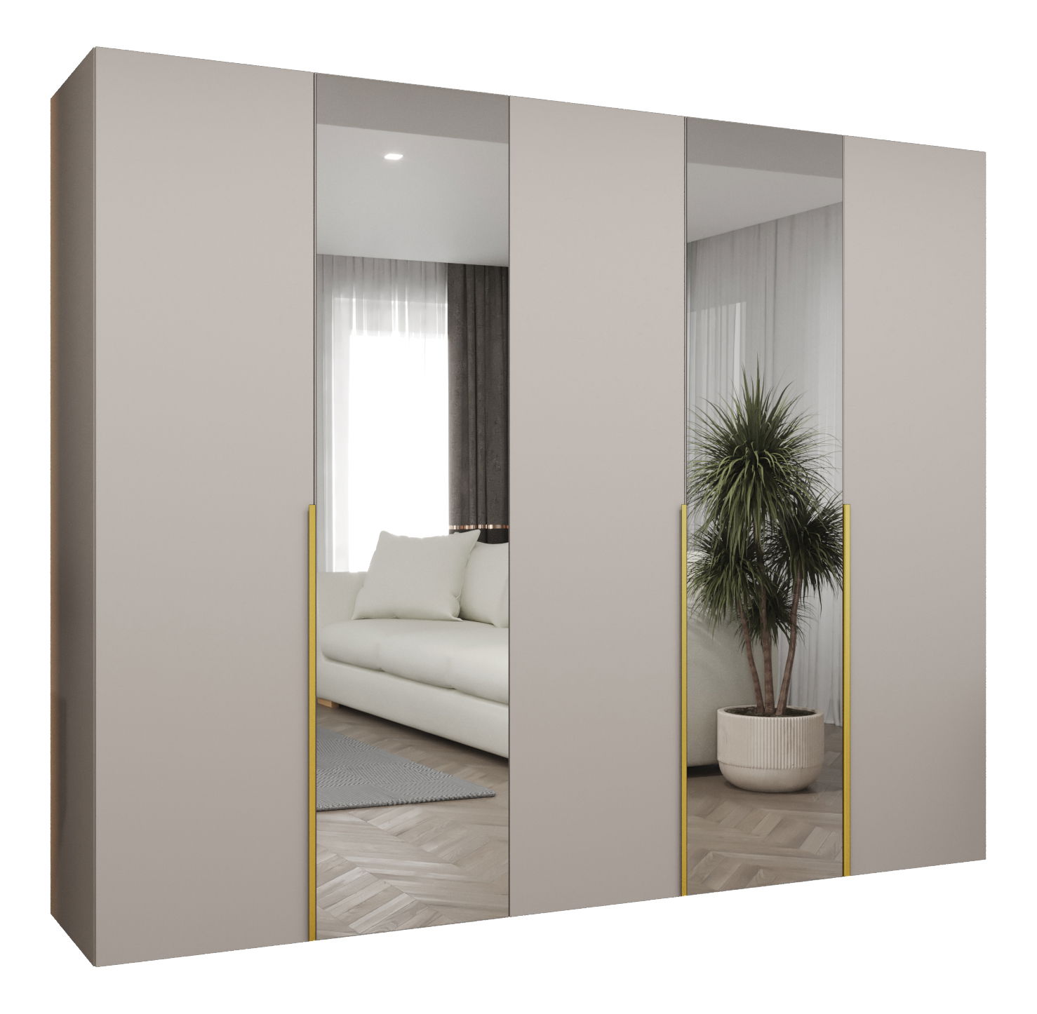 Šatní skříň 250 cm Alice 2 (kašmír + zlatá)