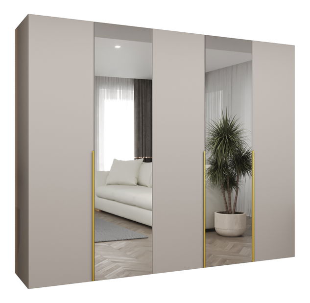 Šatní skříň 250 cm Alice 2 (kašmír + zlatá)