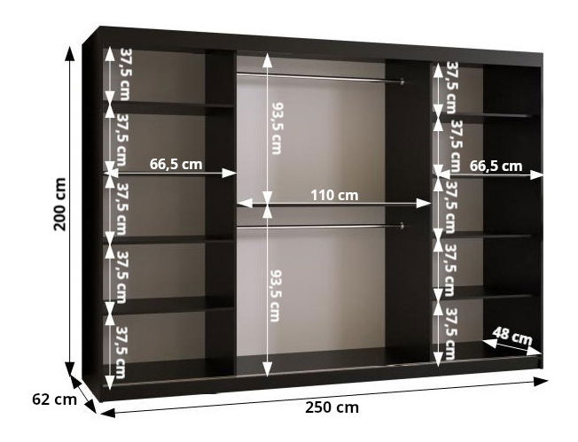 Šatní skříň Riven 1 250 (černá matná + bílá matná)