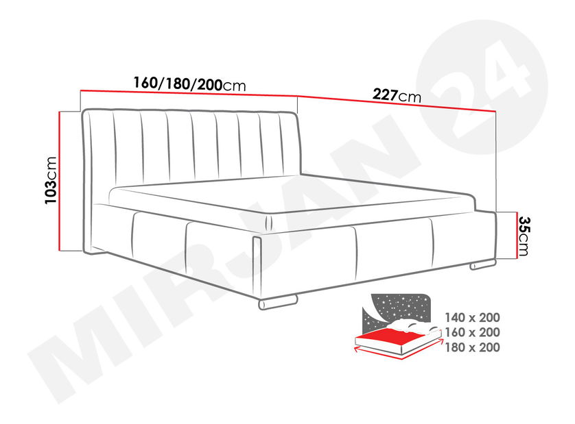 Manželská postel 180 cm Mundano (bílá)