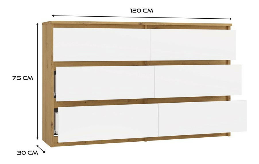 Komoda Musecalo 6 120 (dub artisan + bílá)