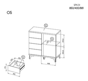 Komoda typ O5 Onley (lesklá bílá + dub riva)