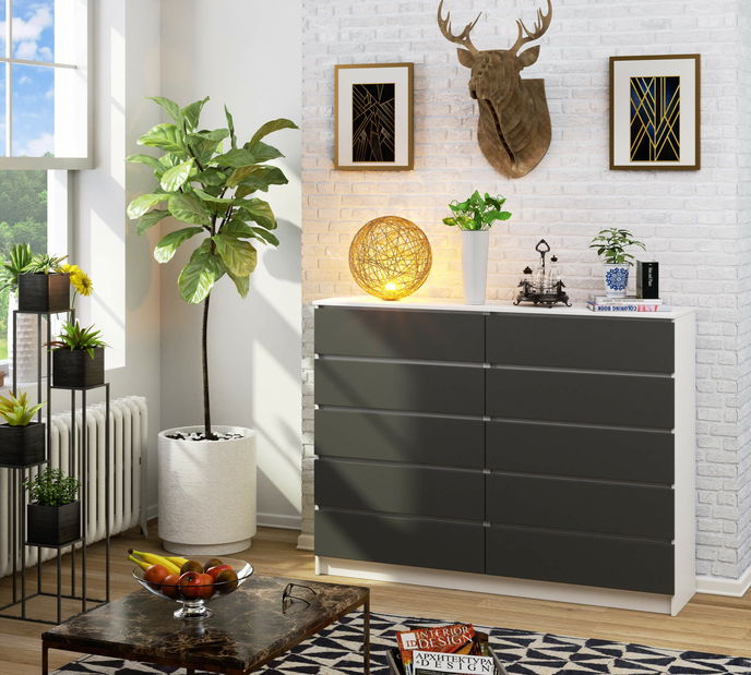 Komoda Kurtinaitis 10SZ (bílá + grafit)